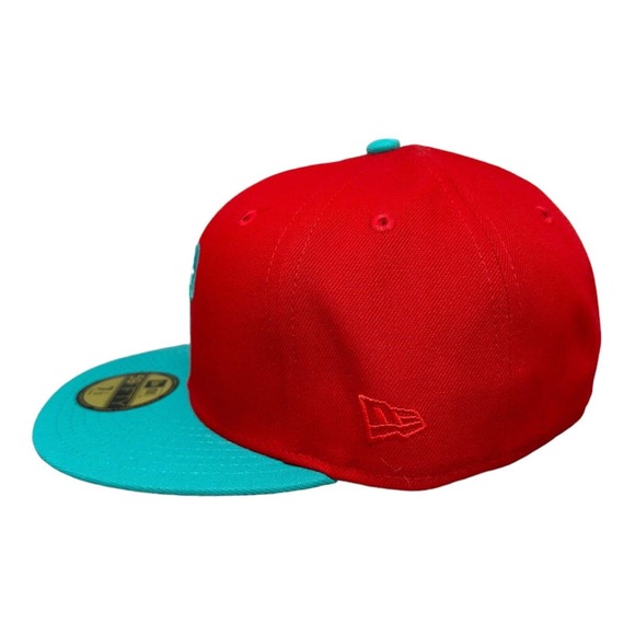 New Era Philadelphia Phillies 59FIFTY Red Teal Hat Club Cap Hat 7 1/2 - Picture 5 of 8